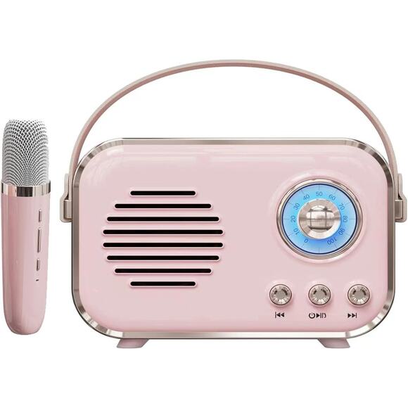 Unbranded Other - Retro Mini Karaoke Machine with Wireless Microphone, Portable Small, 1 Mic, Pink
